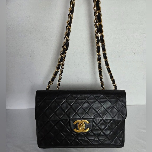 🎀Chanel Black Quilted Lambskin Maxi Jumbo XL Classic Single Flap Bag - Picture 1 of 11